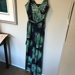 Cotton Navy Palm Print Jumpsuit - M